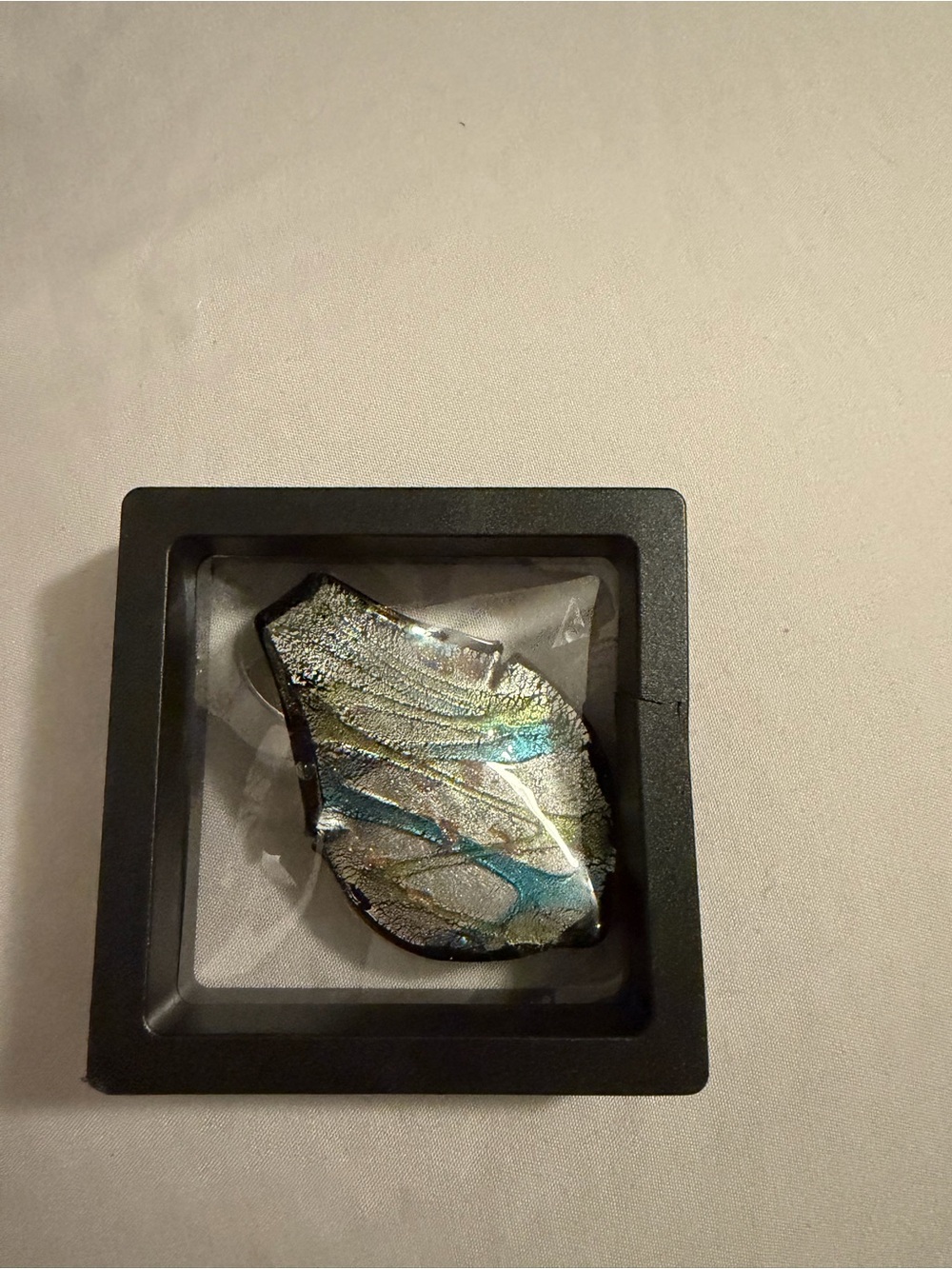 Iridescent Glass Art Pendant in Blue and Silver